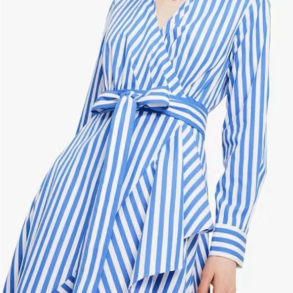 Kate Spade Blue and White JULIA STRIPE WRAP DRESS Long Sleeve Dress